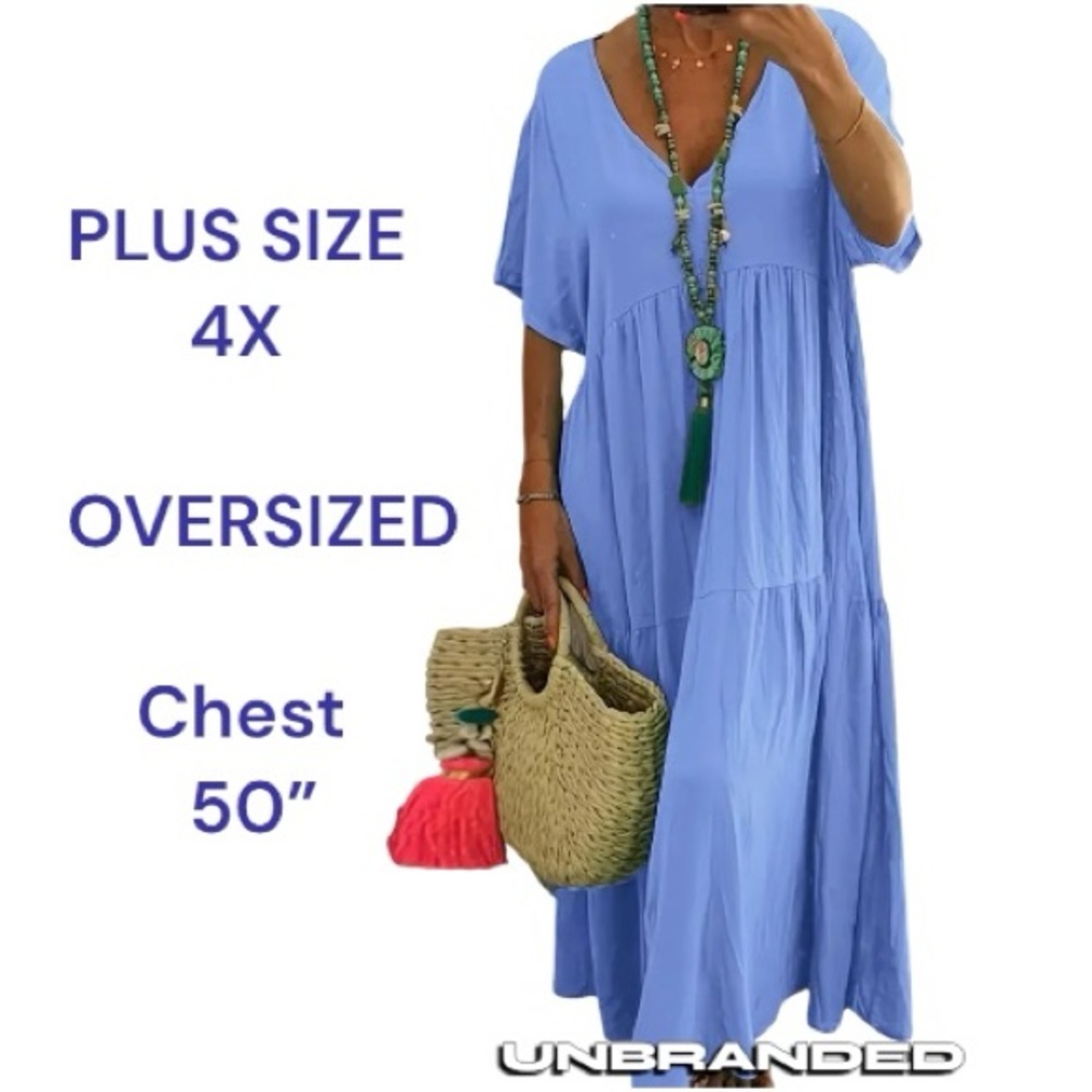 Blue Maxi Dress Short Sleeve Cotton Fabric Women’s Plus Size  4X